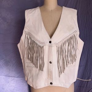 Vintage white fringe leather vest